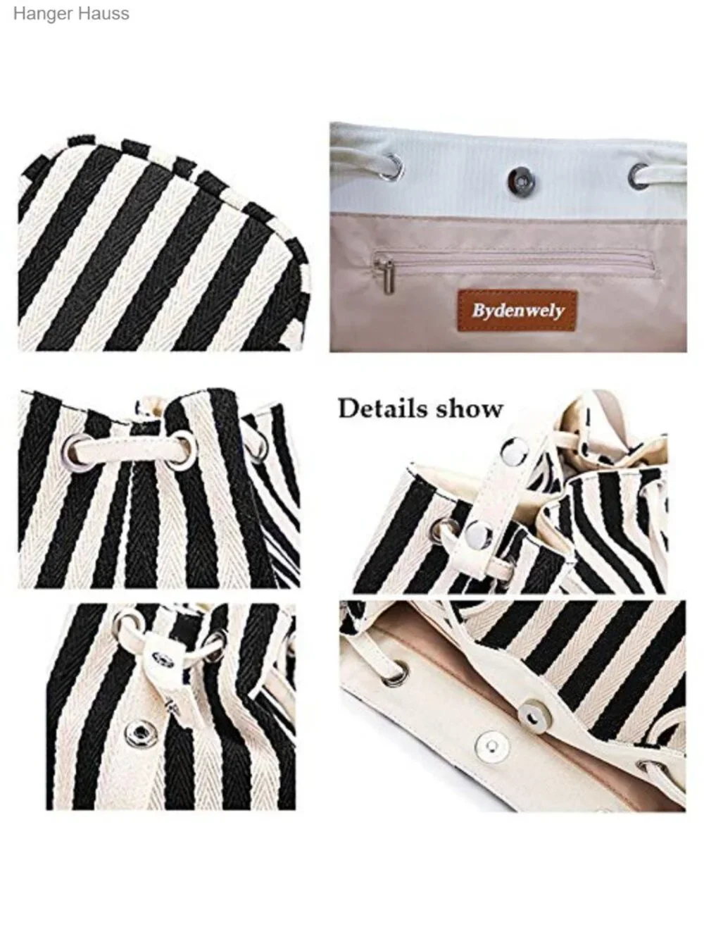 Canvas Summer Tote Bag Striped Hobo Purse with Adjustable Strap Shoulder